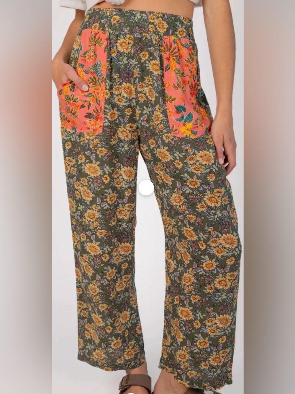 Natural Life Floral Beckett mixed print pull on pants bohemian butterflies Sz LG
